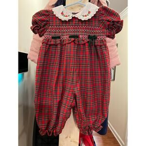 B.T. Kids Red Plaid Smocked Romper 3–6M | Winter Baby Outfit